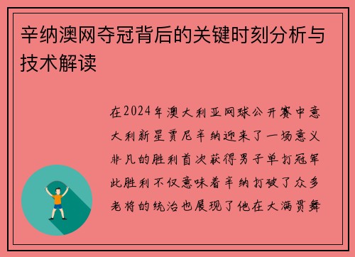 辛纳澳网夺冠背后的关键时刻分析与技术解读